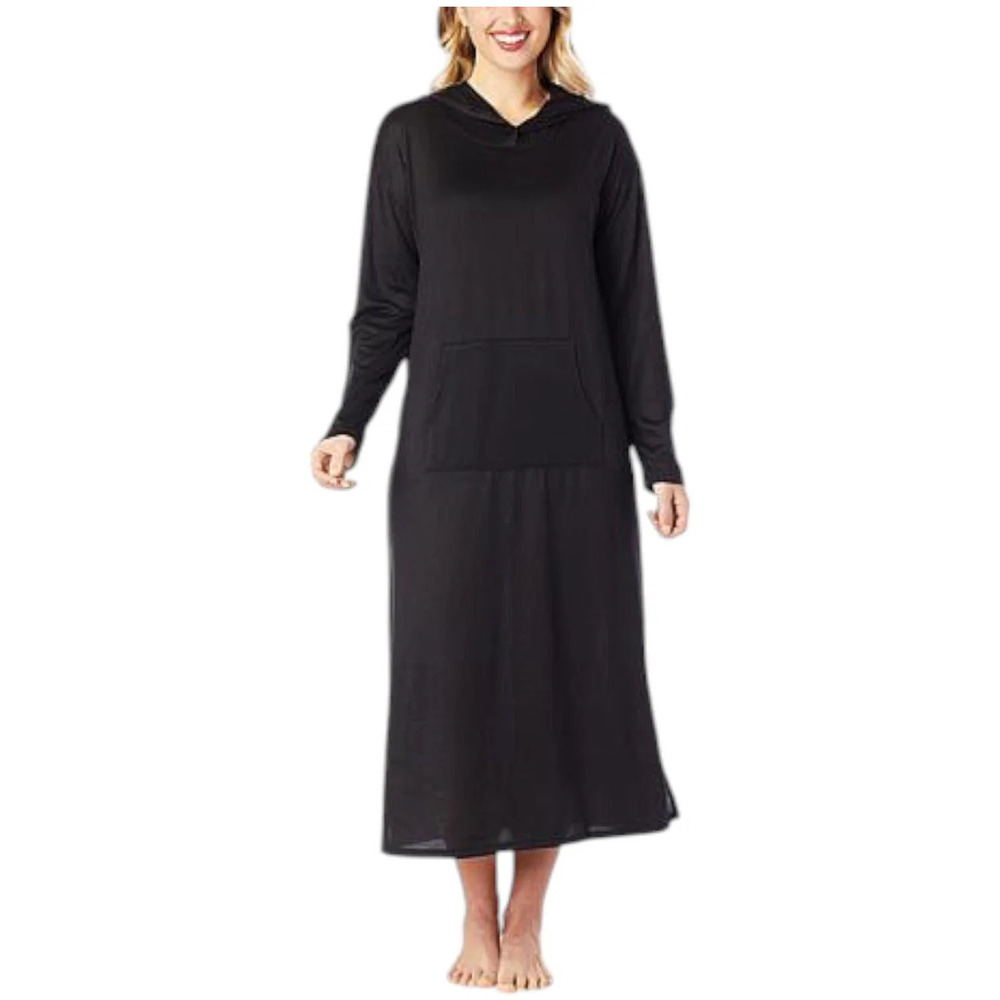 Comfort Code Women's Brushed Knit Hooded Maxi Lounger Black - Regular